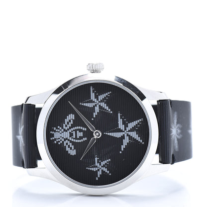 Gucci Stainless Steel Calfskin 38mm G-Timeless Bee Star Hologram Quartz Watch Black 3 of 8