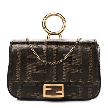 Fendi Glazed Fabric FF 1974 Nano Baguette Charm Mogano Panna 1 of 10