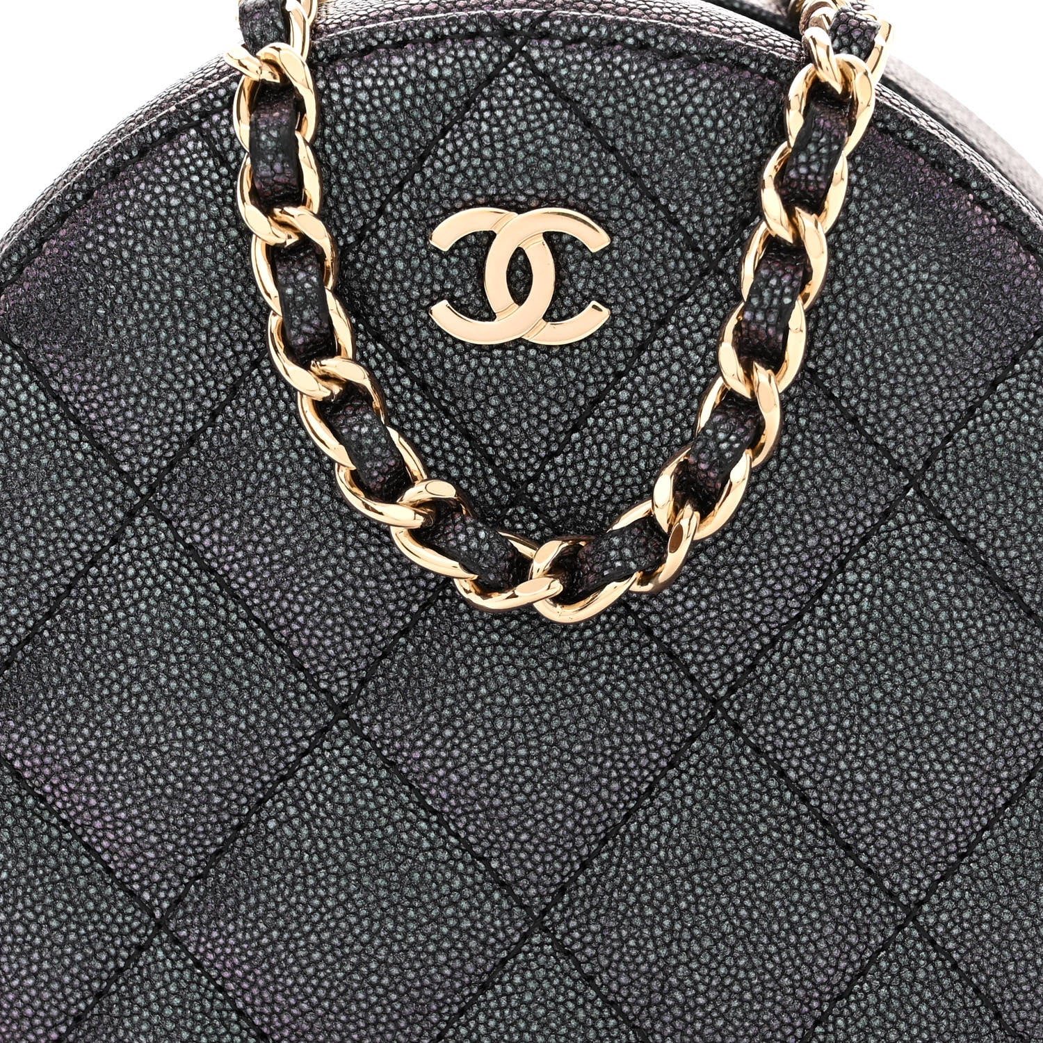 Chanel Iridescent Caviar Quilted Round Clutch With Chain Navy 8 of 11