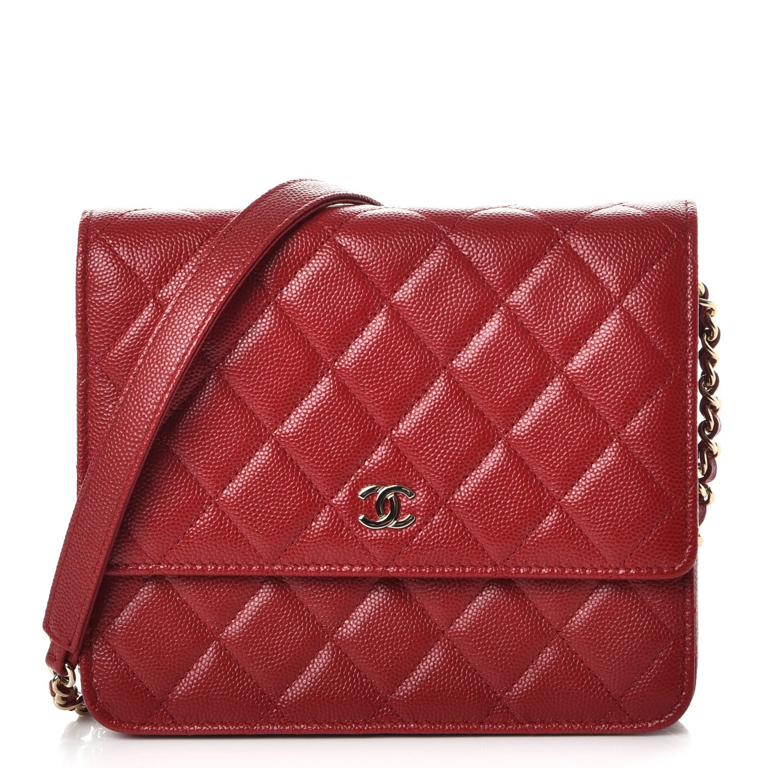 Chanel Caviar Quilted Square Wallet On Chain WOC Dark Red 1 of 8