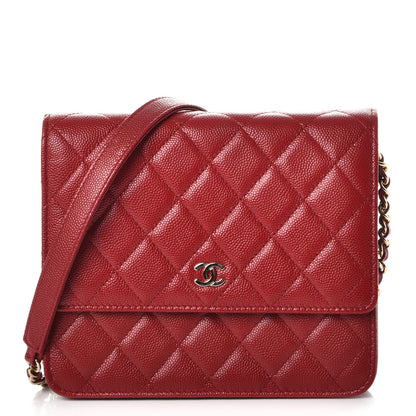 Chanel Caviar Quilted Square Wallet On Chain WOC Dark Red 1 of 8