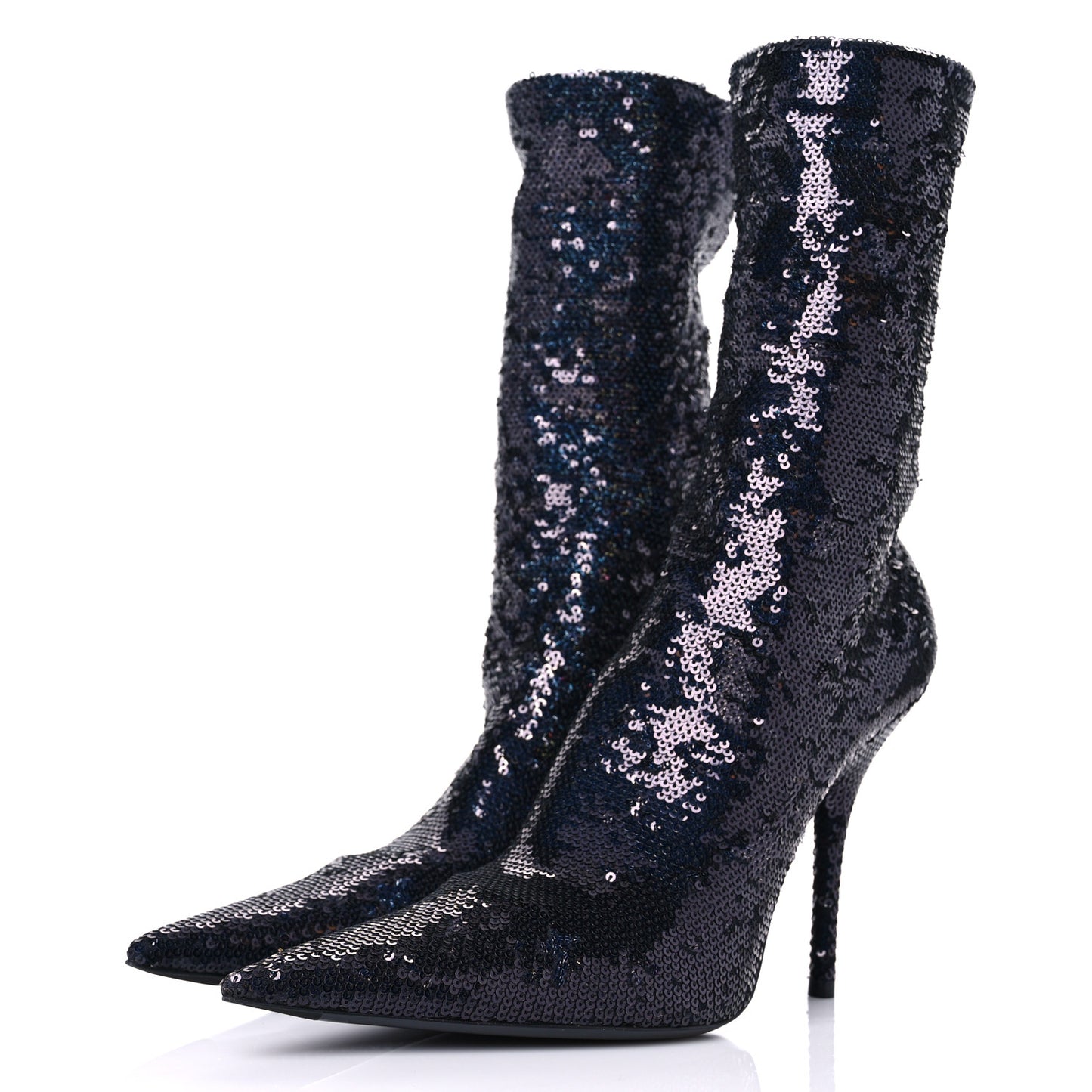 Metallic Sequin Spandex Pointy Toe Knife Booties 37.5 Navy
