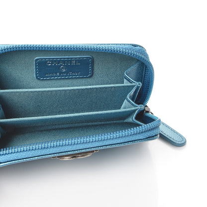 Chanel Metallic Caviar Quilted Boy Zip Around Coin Purse Wallet Turquoise 5 of 8