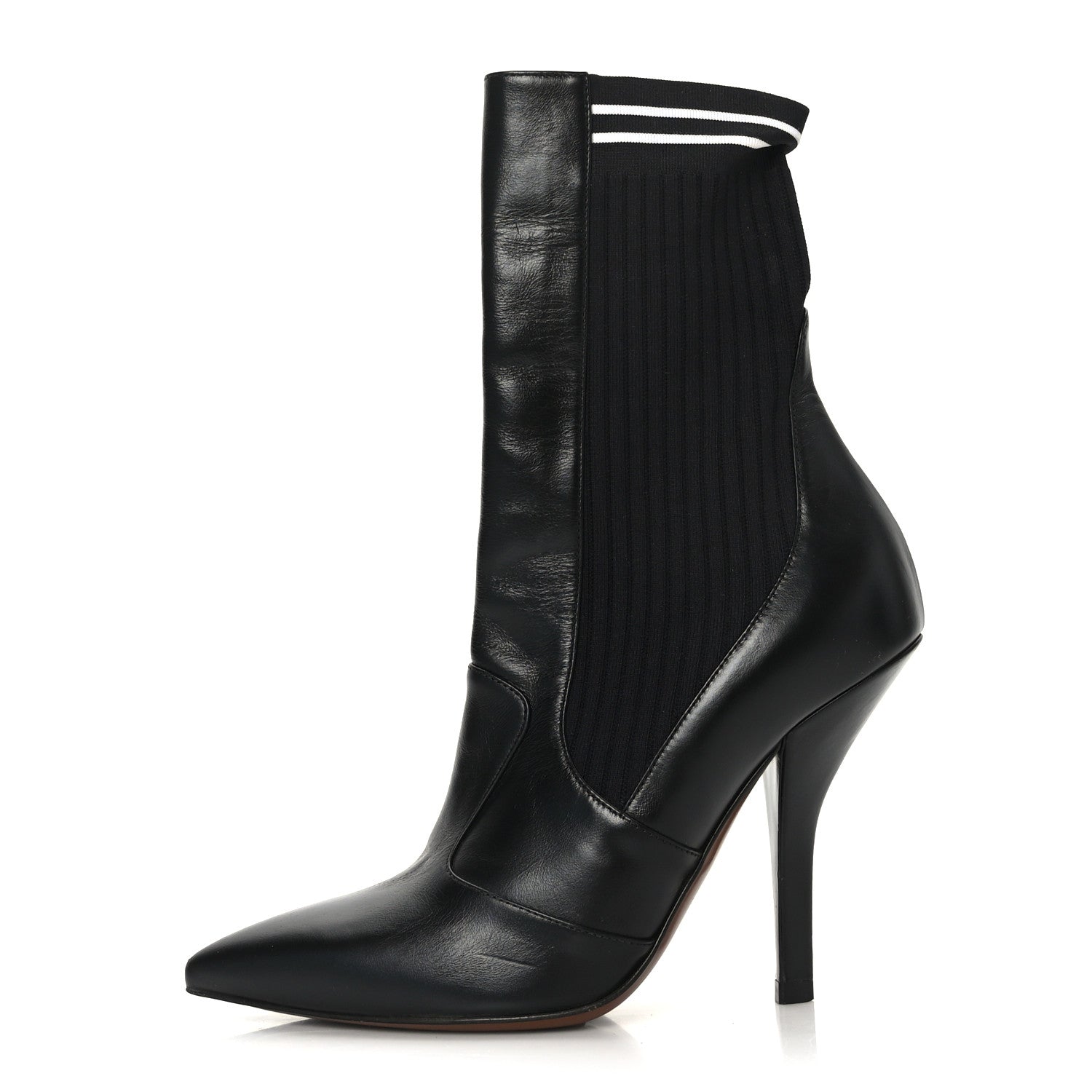 Fendi Vitello Lucido Stretch Fabric Striped Rockoko 105mm Sock Boots 37 Black 1 of 6