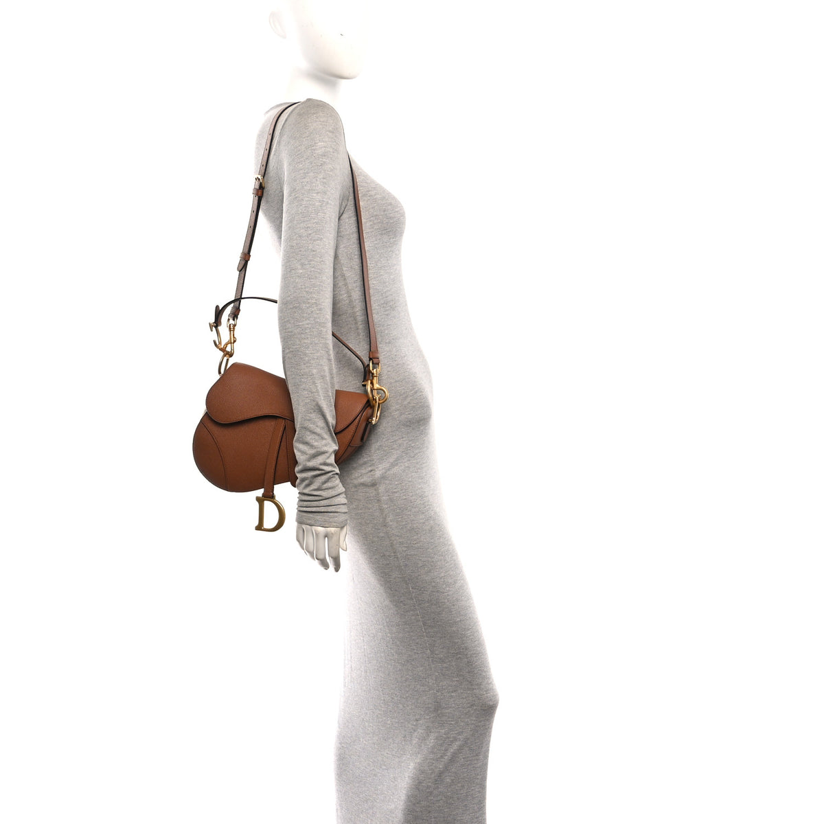 Christian Dior Grained Calfskin Saddle Bag With Strap Golden Saddle 2 of 10