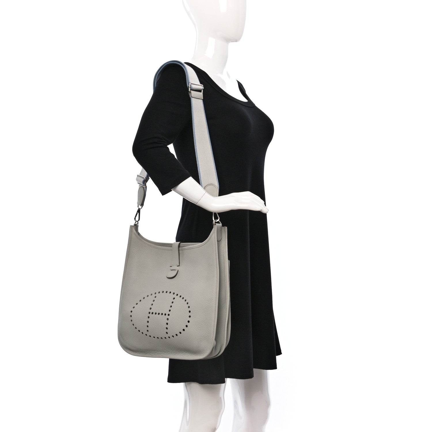 Hermes Taurillon Clemence Amazone Evelyne III GM Gris Perle Bleu Lin 2 of 11