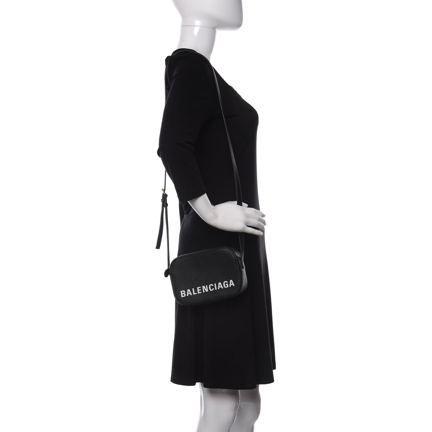 Signature Grained Calfskin Logo XS Ville Camera Bag Black White