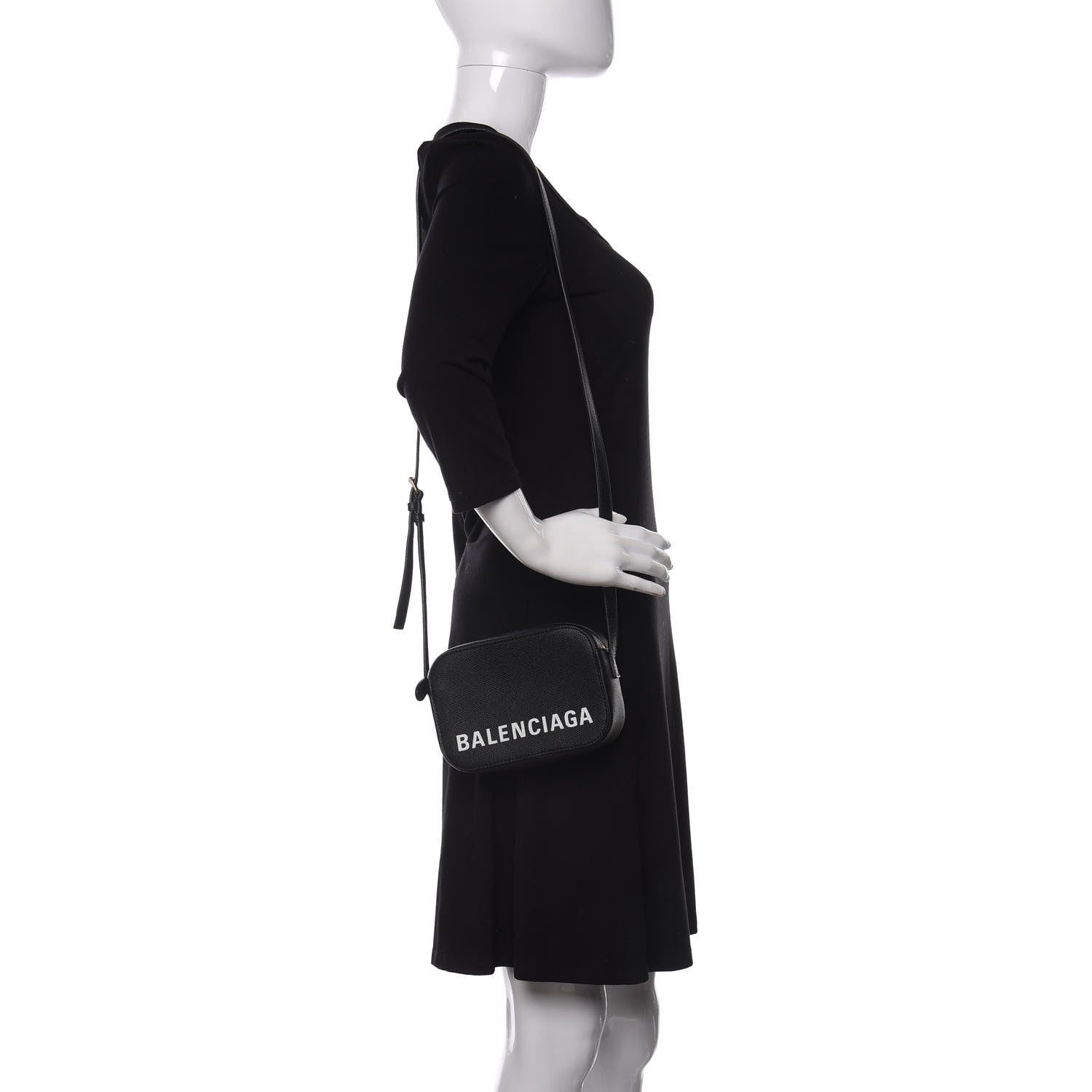 Balenciaga Signature Grained Calfskin Logo XS Ville Camera Bag Black White 2 of 9