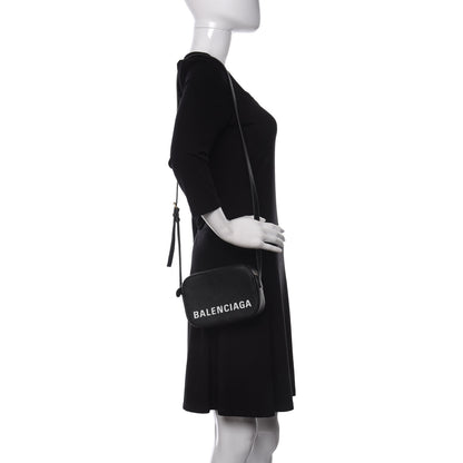 Balenciaga Signature Grained Calfskin Logo XS Ville Camera Bag Black White 2 of 9