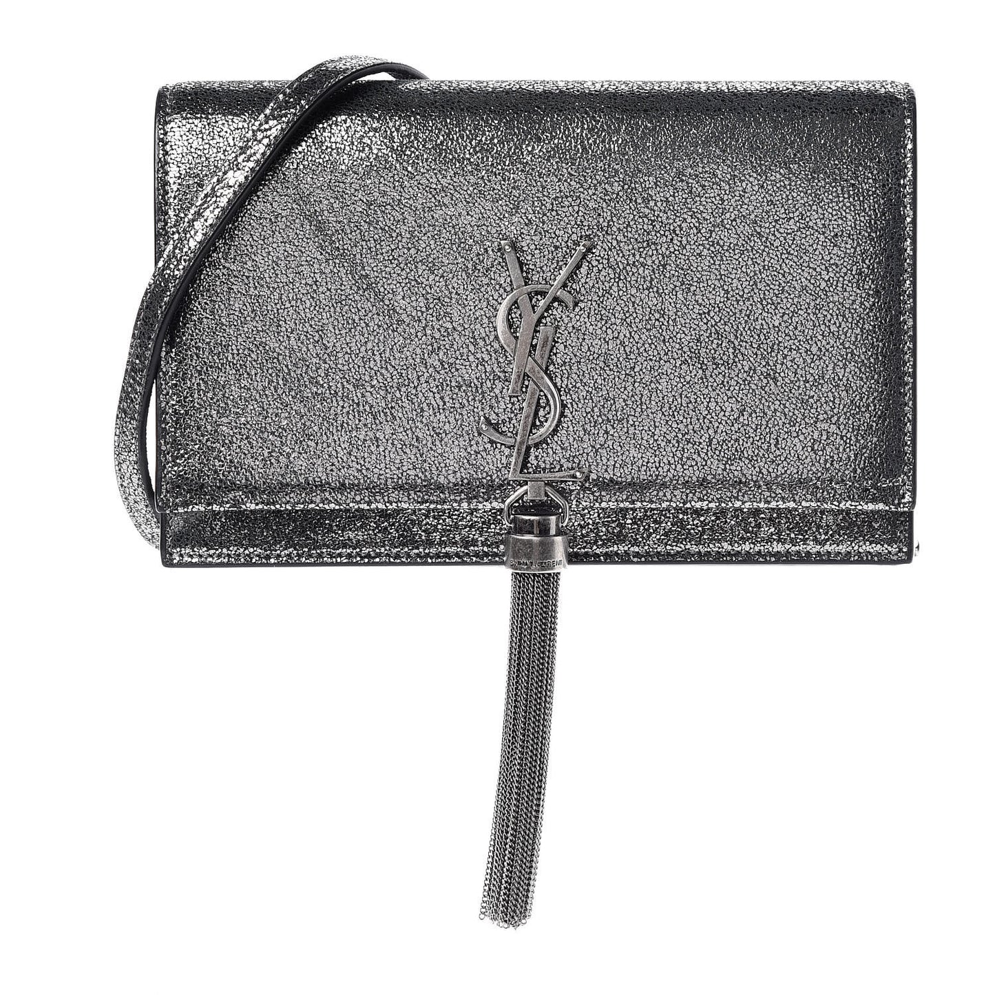Metallic Suede Star 3D Monogram Tassel Chain Wallet Acciaio Black