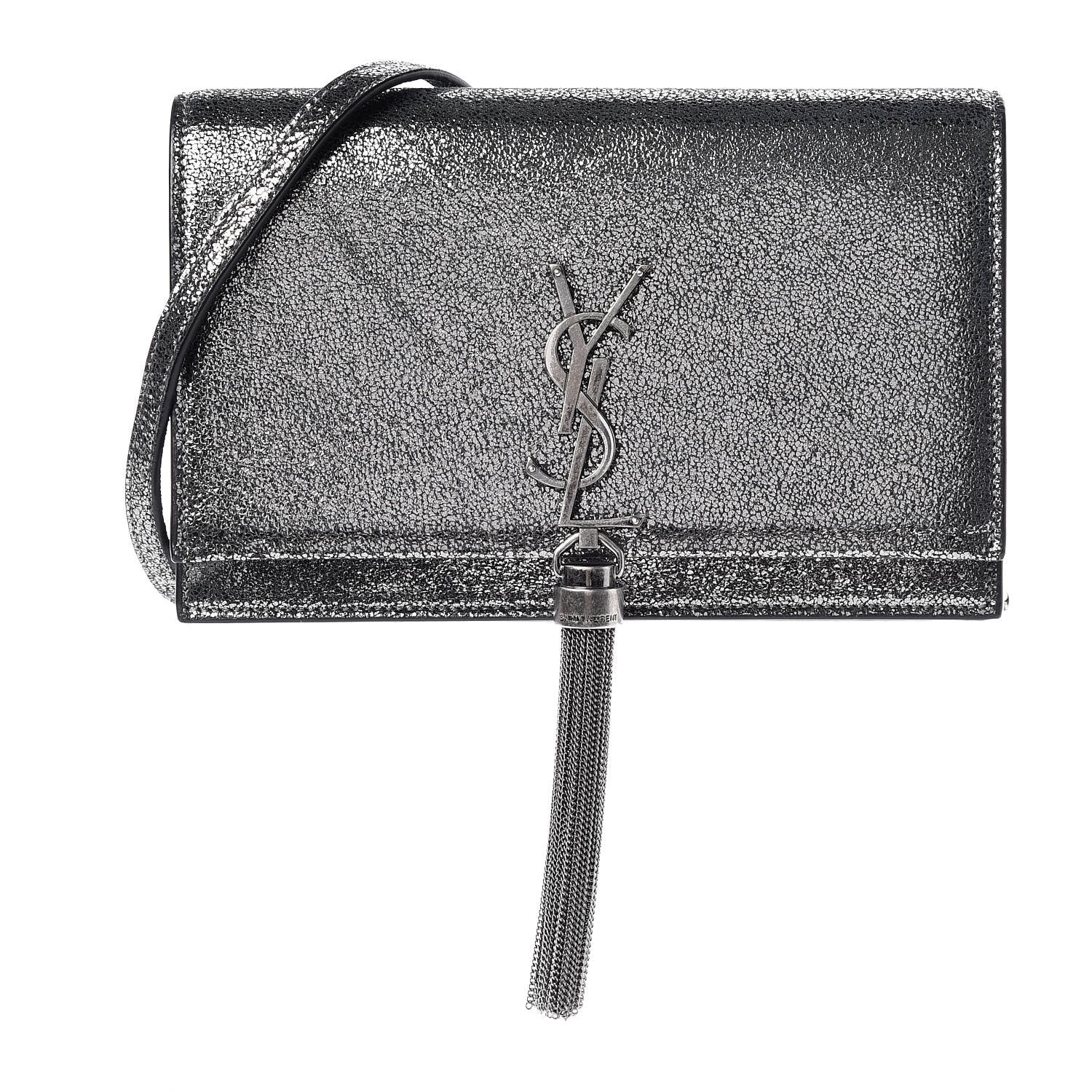 Saint Laurent Metallic Suede Star 3D Monogram Tassel Chain Wallet Acciaio Black 1 of 9
