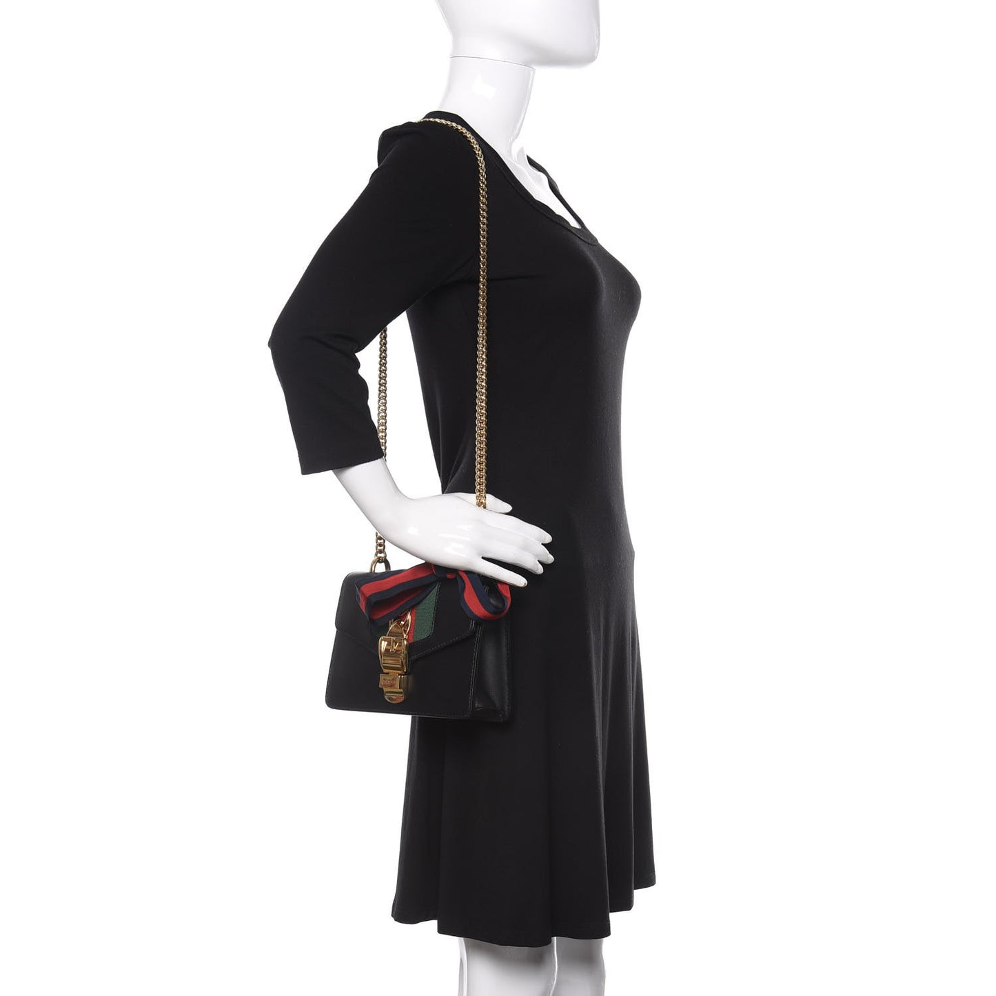 Calfskin Mini Sylvie Chain Shoulder Bag Black