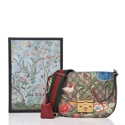Gucci GG Supreme Monogram Tian Web Medium Padlock Messenger Shoulder Bag Beige Multicolor New Acero 24 of 24