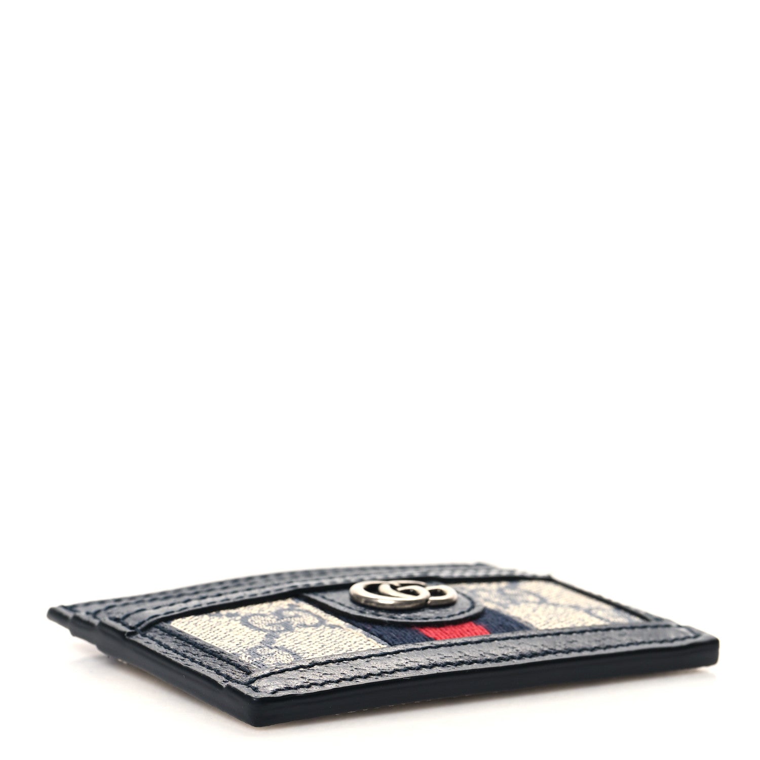 Gucci GG Supreme Monogram Textured Dollar Calfskin Web Ophidia Card Holder Beige Blue 4 of 6