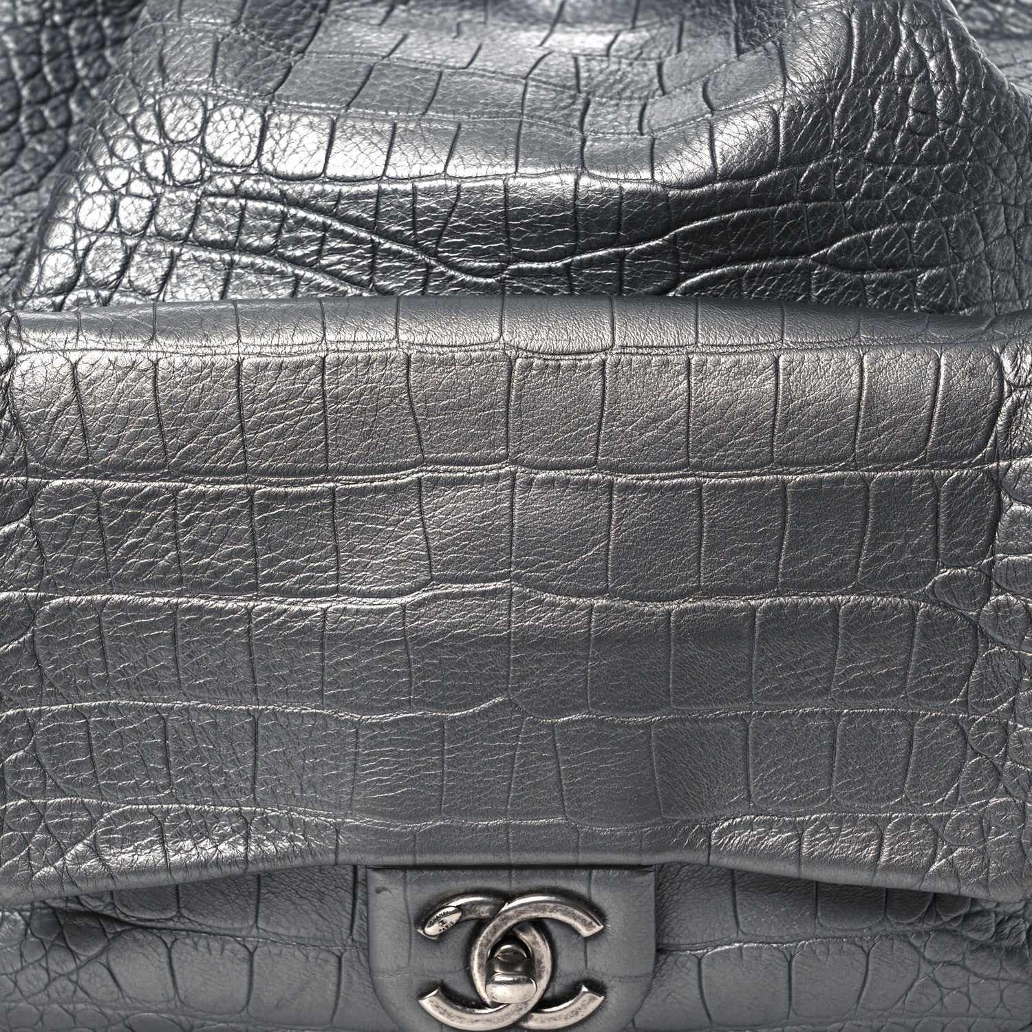 Chanel Metallic Calfskin Crocodile Embossed Large Backpack Silver 7 of 16