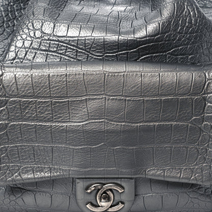 Chanel Metallic Calfskin Crocodile Embossed Large Backpack Silver 7 of 16