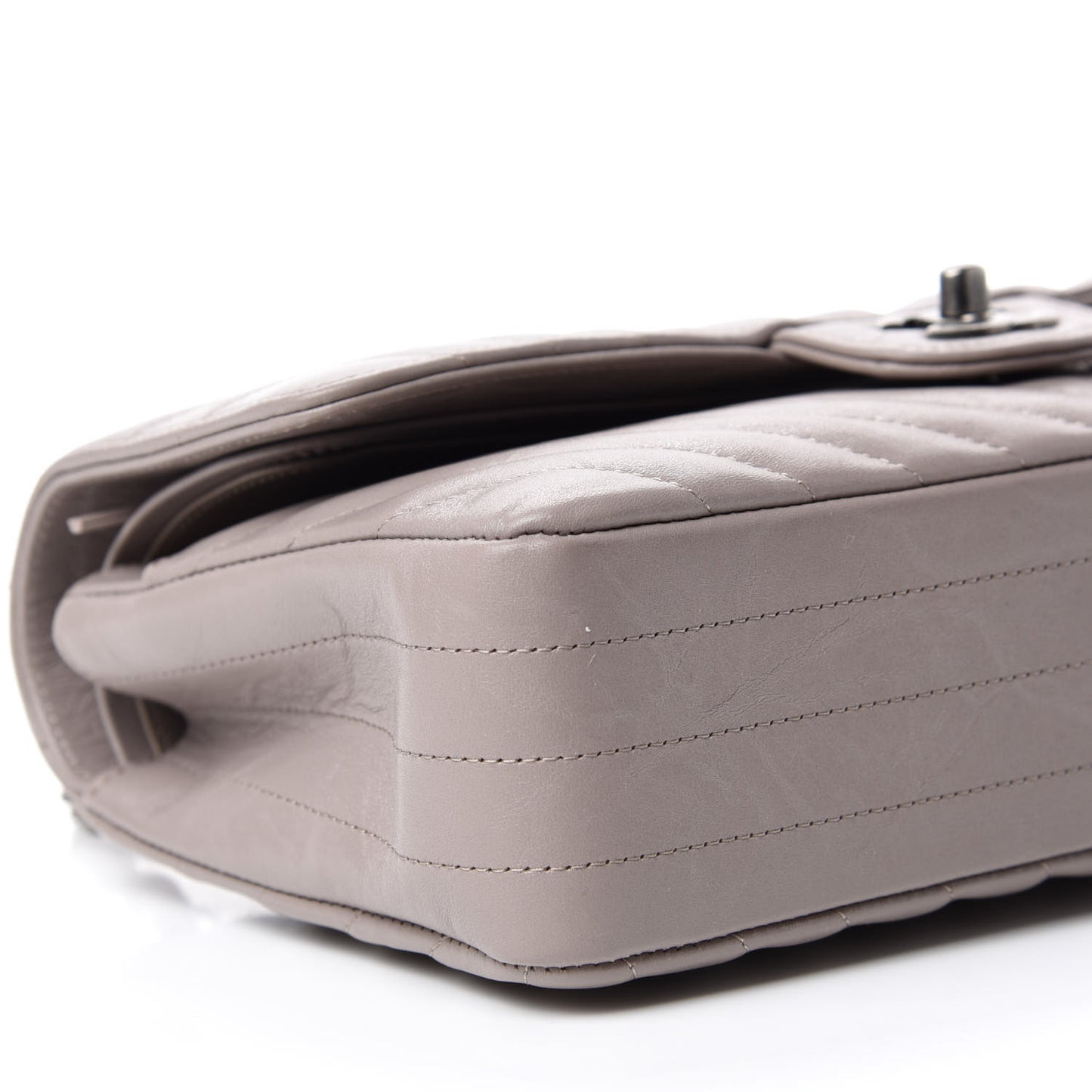 Iridescent Calfskin Chevron Quilted Medium Double Flap Grey