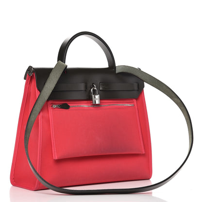 Hermes Toile Officer Vache Hunter Herbag Zip 31 PM Rose Extreme Kaki 5 of 12
