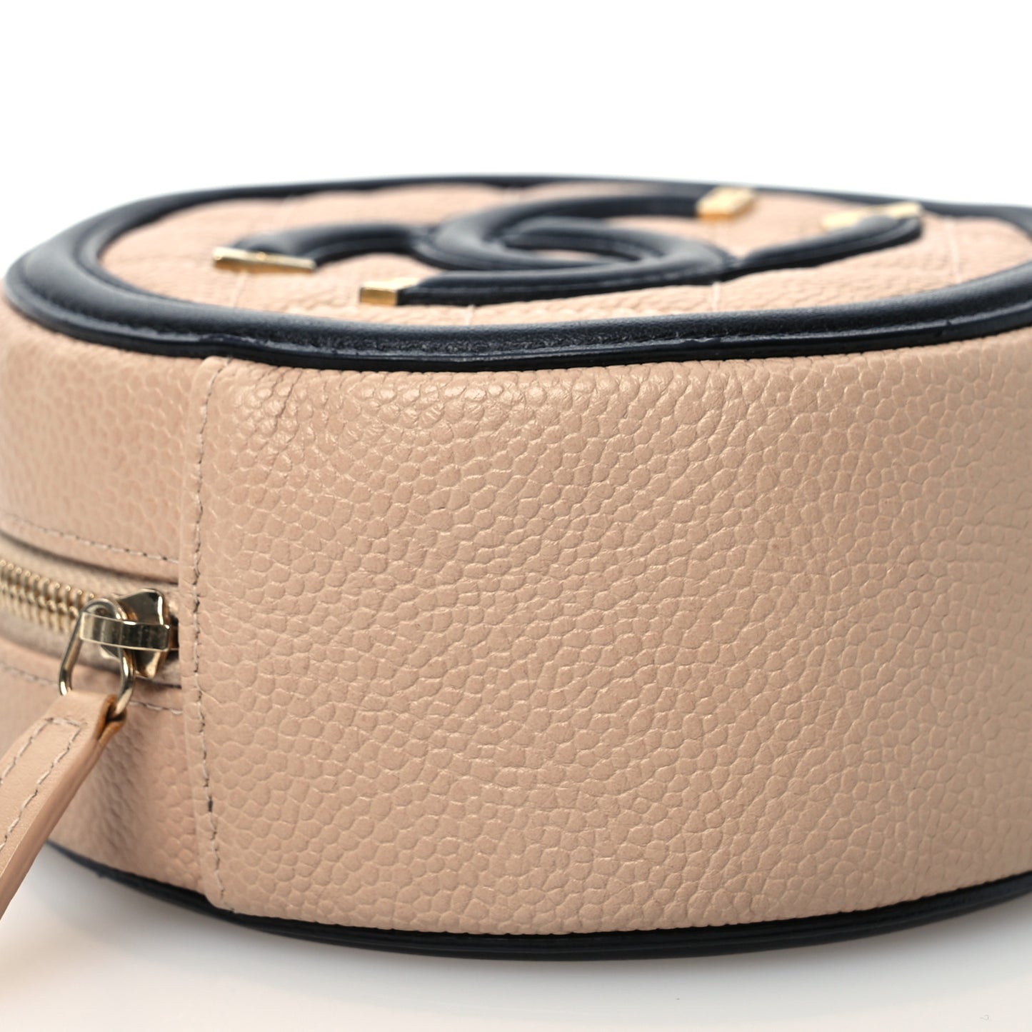 Caviar Quilted Round Filigree Crossbody Beige Black