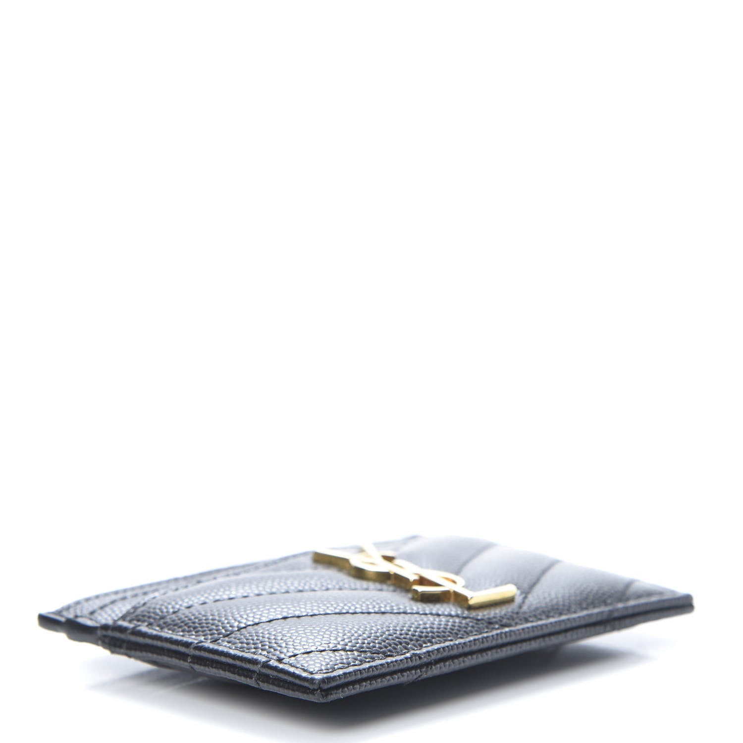 Saint Laurent Grain De Poudre Matelasse Chevron Monogram Credit Card Case Black 4 of 10