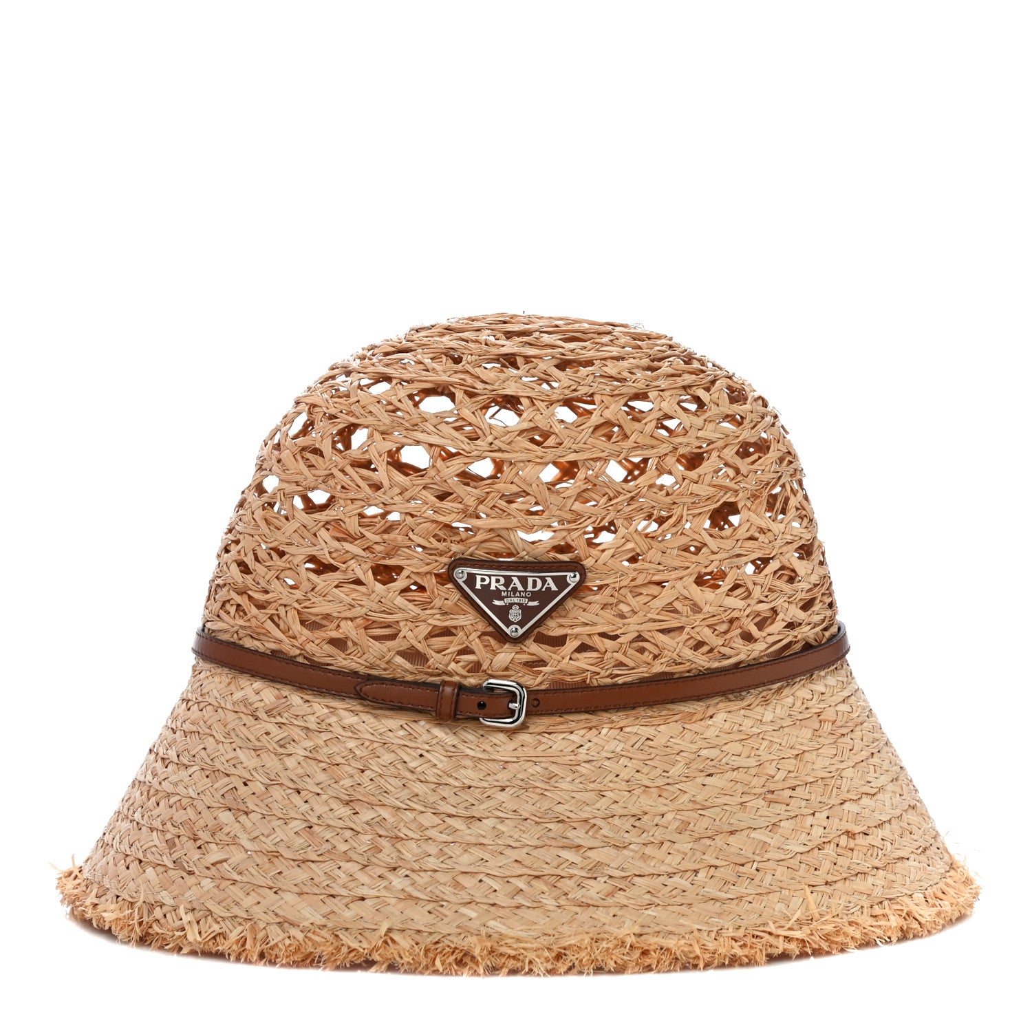 Prada Raffia Paglia Metal Triangle Logo Woven Womens Bucket Hat M Naturale Cognac 1 of 7