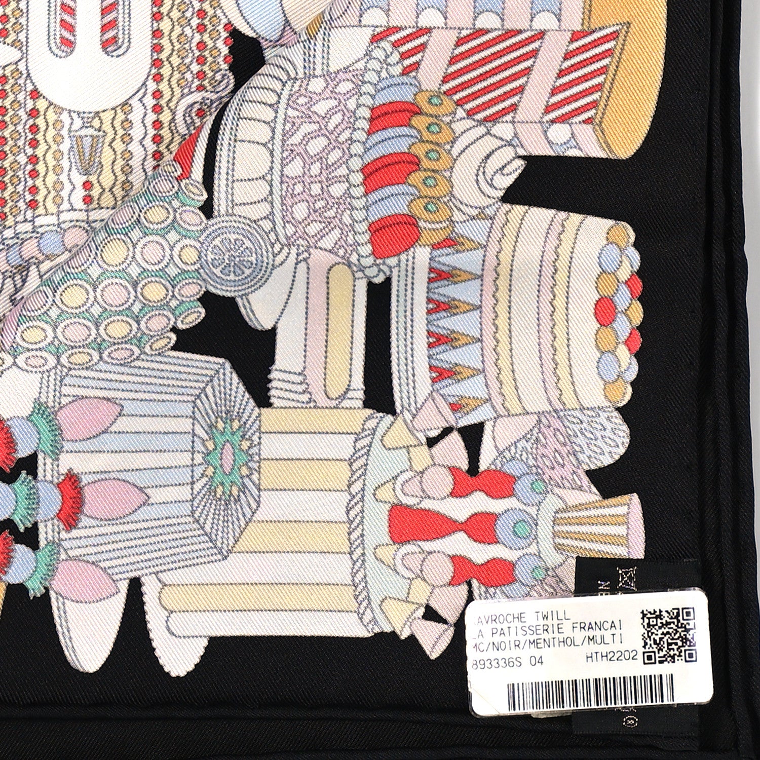 Hermes Silk La Patisserie Francaise Scarf 45 Black Menthol Multicolor 3 of 5