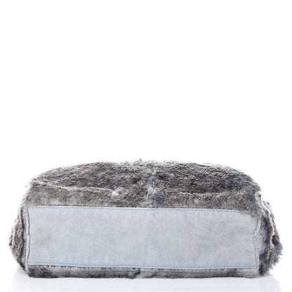 Chanel Suede Rabbit Fur Tote with Cosmetic Pouch Blue 10 of 16