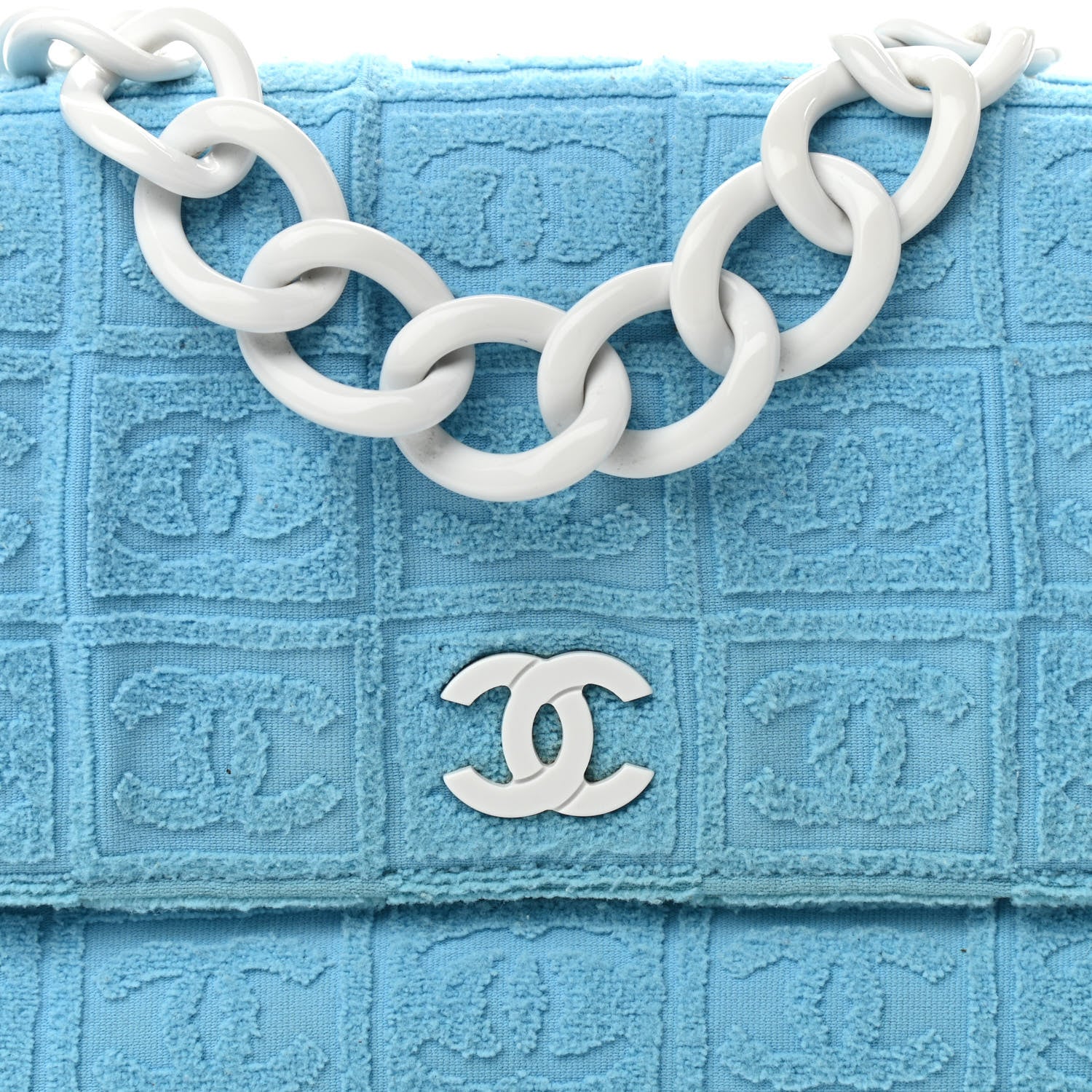 Chanel Terry Cloth CC Medium Single Flap Light Blue 8 of 10