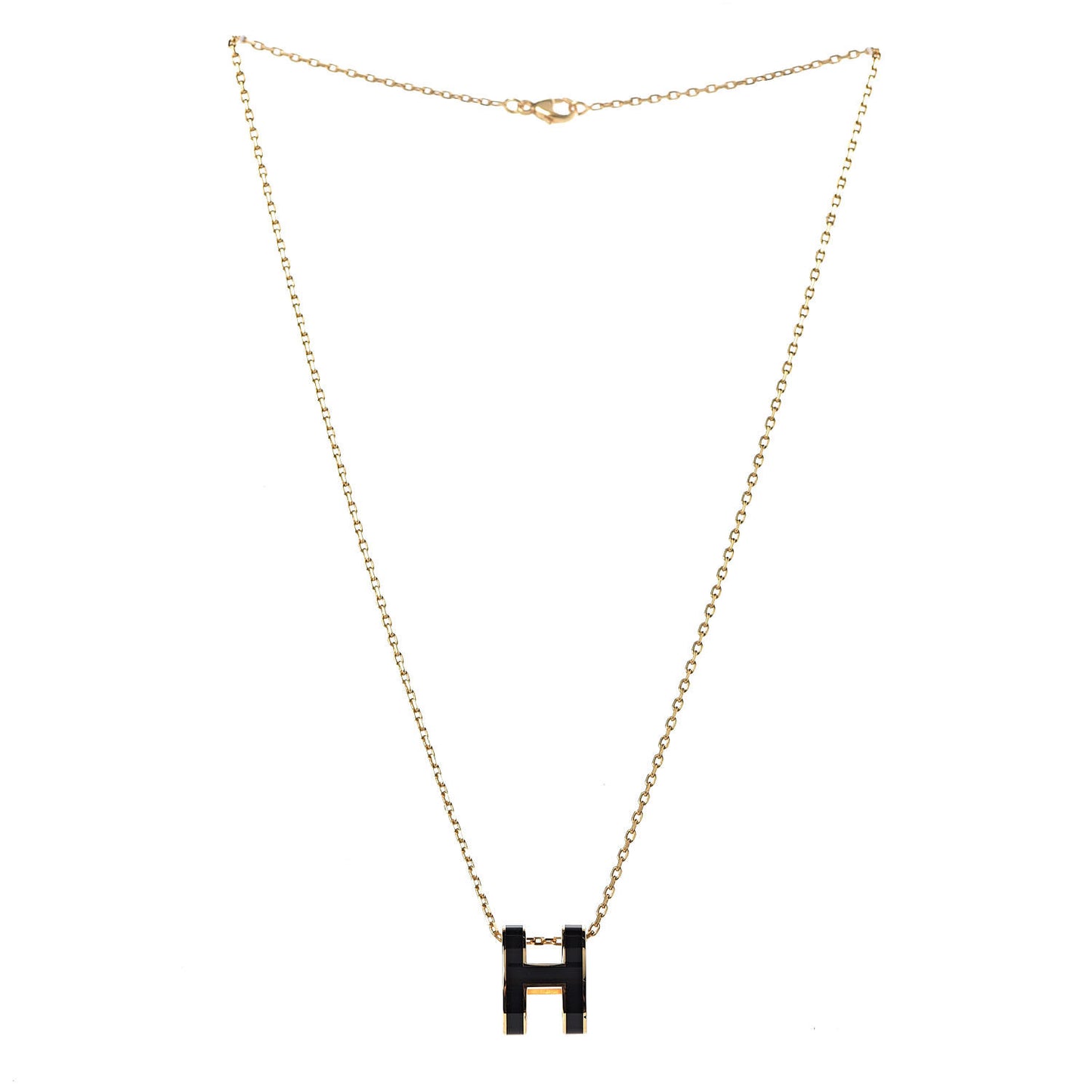 Lacquered Gold Pop H Pendant Necklace Black