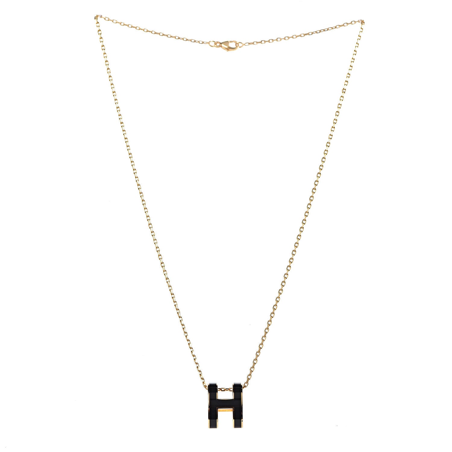 Hermes Lacquered Gold Pop H Pendant Necklace Black 3 of 6