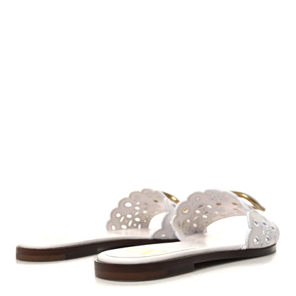 Valentino Garavani Calfskin Vlogo Lasercut Slide Sandals 38 Optic White 4 of 6