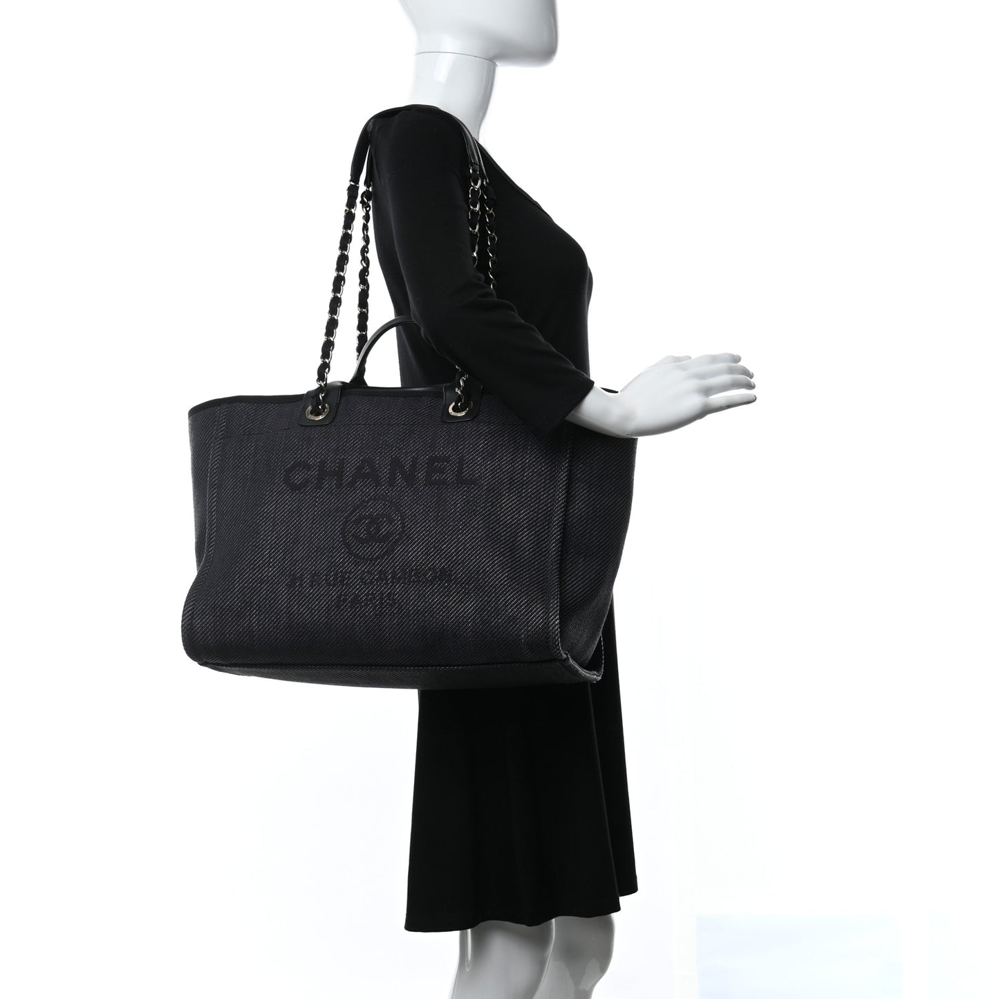 Mixed Fibers Calfskin Medium Deauville Tote Black