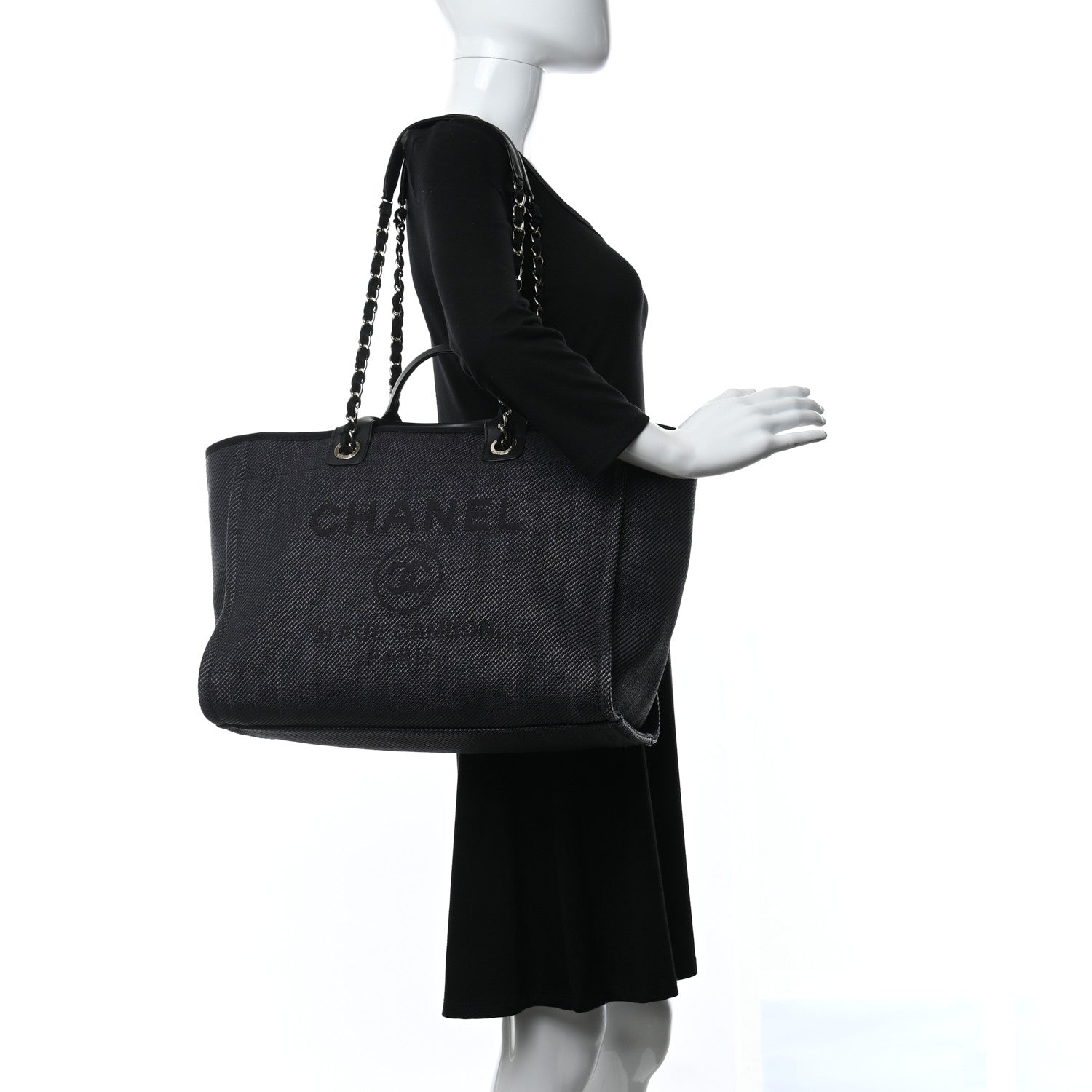 Chanel Mixed Fibers Calfskin Medium Deauville Tote Black 2 of 9