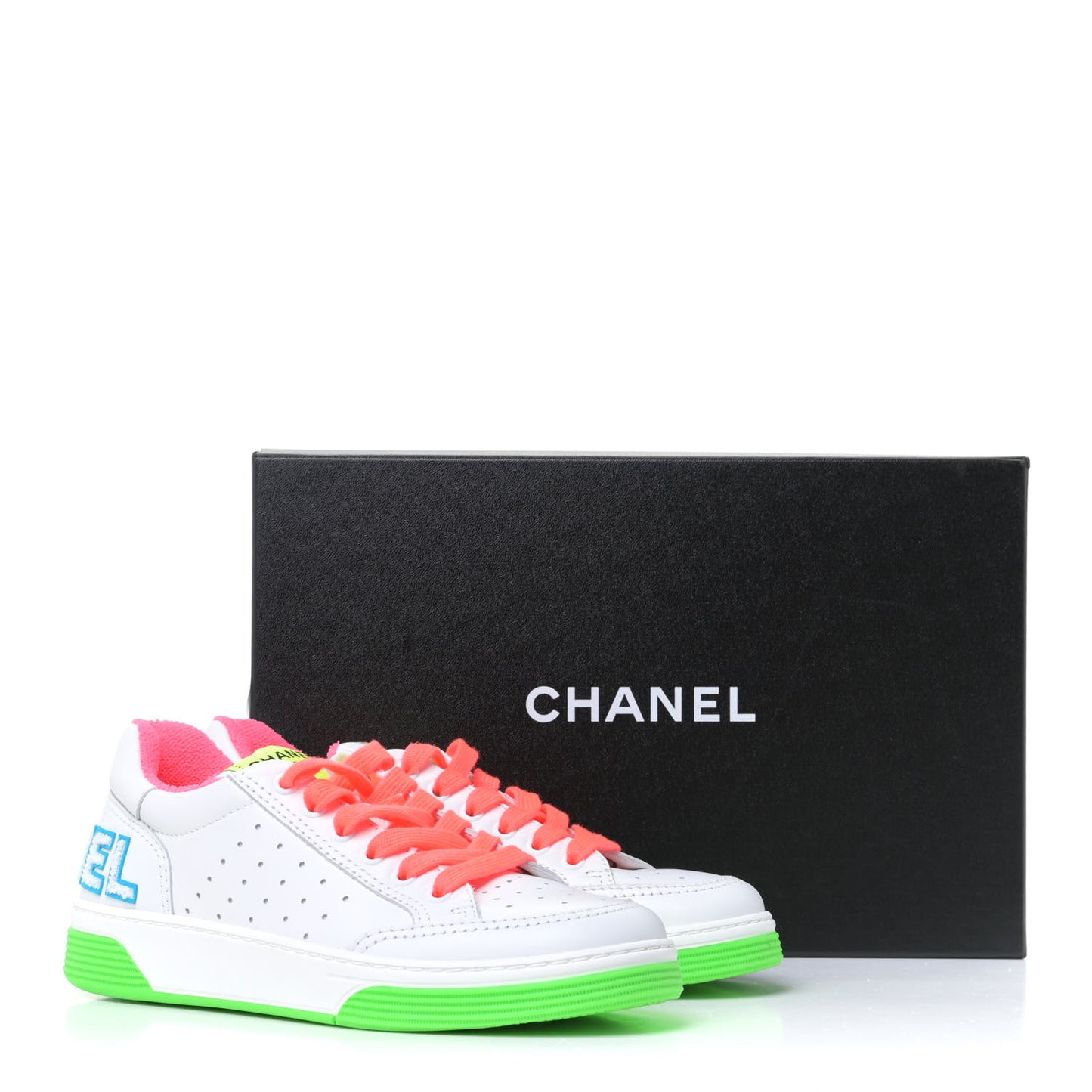 Calfskin Womens Logo Sneakers 37.5 White Multicolor
