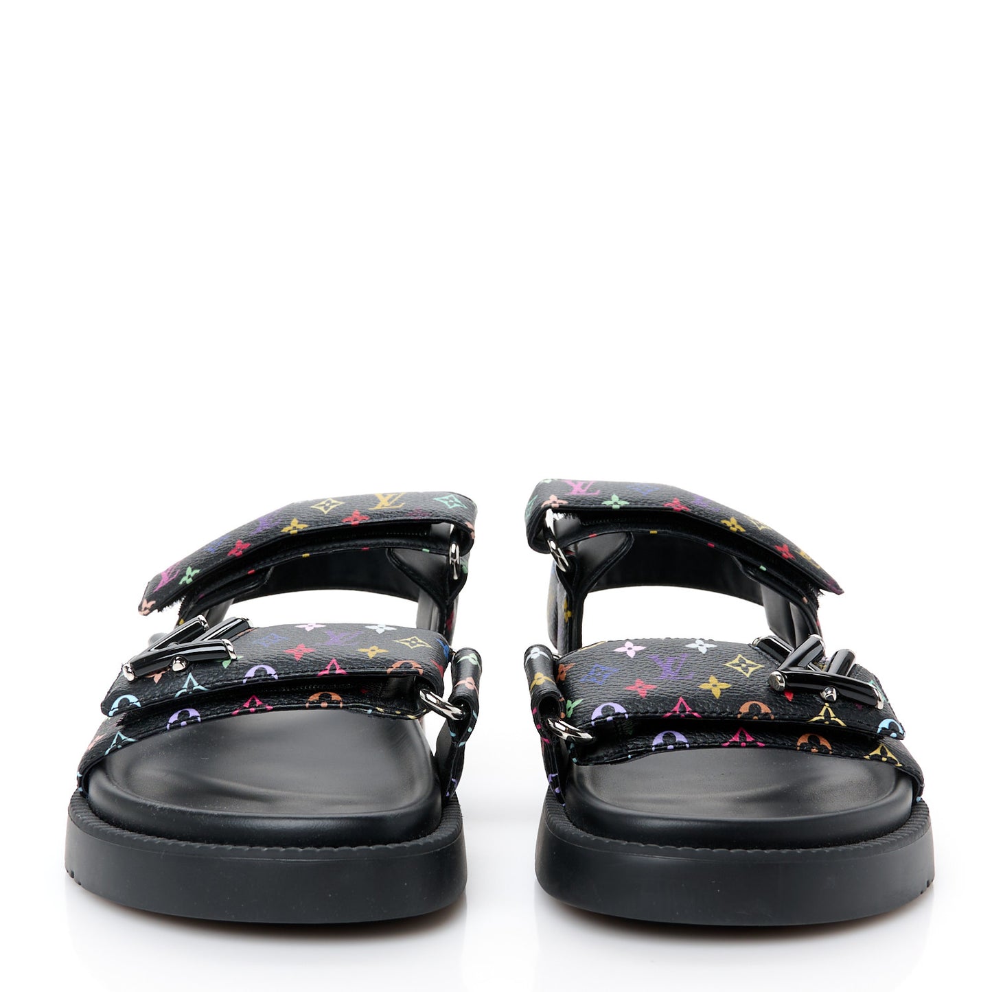 LV X TM Monogram Multicolor Sunset Flat Sandals 38 Black
