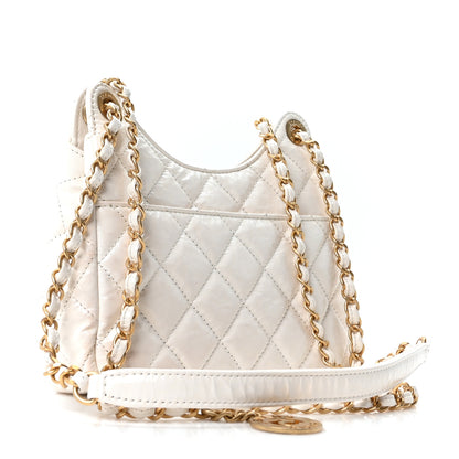 Chanel Shiny Crumpled Calfskin Quilted Small Wavy CC Hobo White 3 of 10
