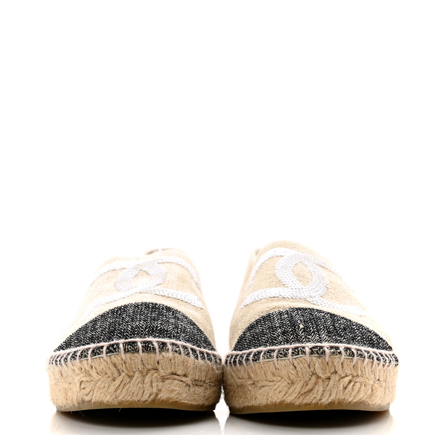 Chanel Toile Sequin CC Espadrilles 39 Beige Black 2 of 11