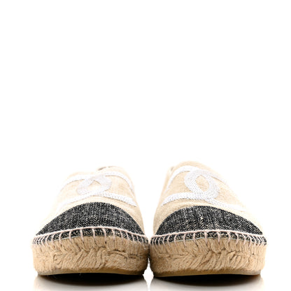 Chanel Toile Sequin CC Espadrilles 39 Beige Black 2 of 11