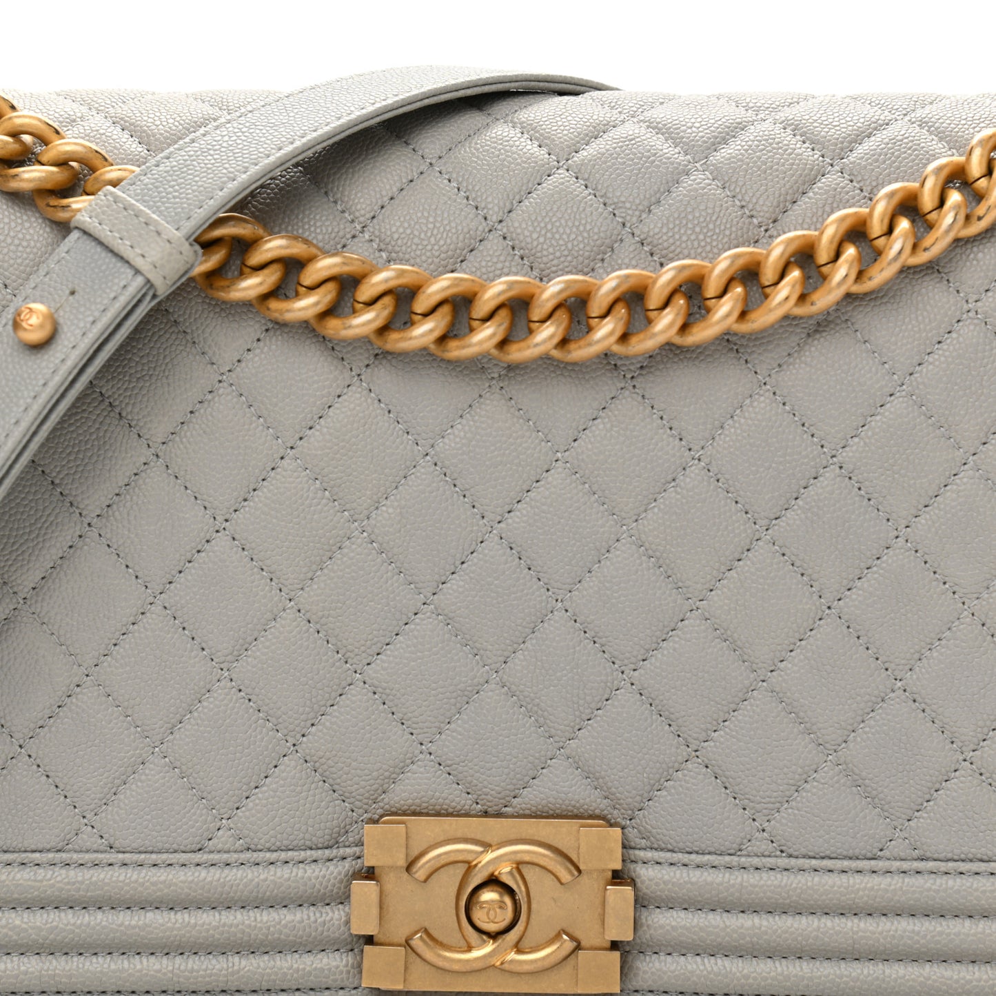Caviar Quilted New Medium Boy Flap Grey