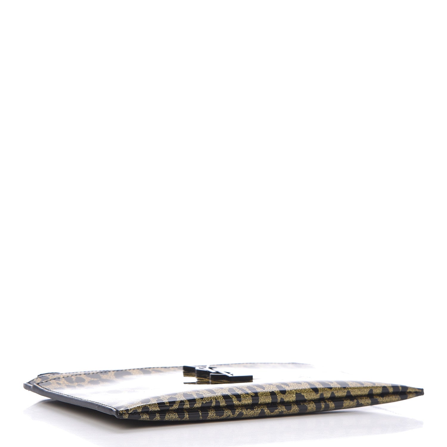 Saint Laurent Patent Glitter Leopard Monogram Zip Pouch Gold Black 4 of 7