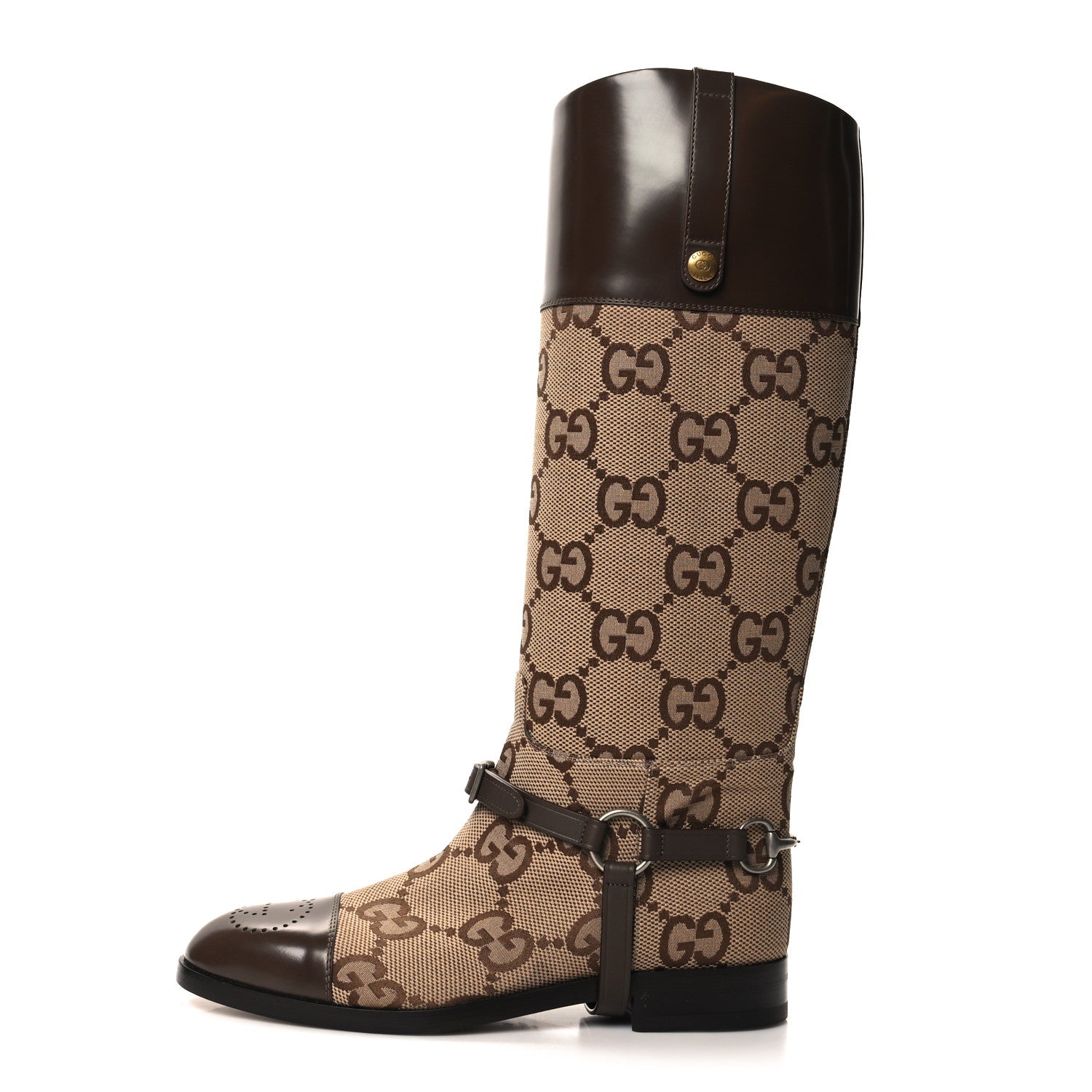 Gucci Monogram Jumbo GG Cordovan Lux Mens Zelda Harness Riding Boots 8 Camel Ebony New 9.5 Acero 1 of 8