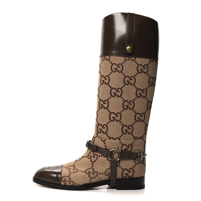 Gucci Monogram Jumbo GG Cordovan Lux Mens Zelda Harness Riding Boots 8 Camel Ebony New 9.5 Acero 1 of 8