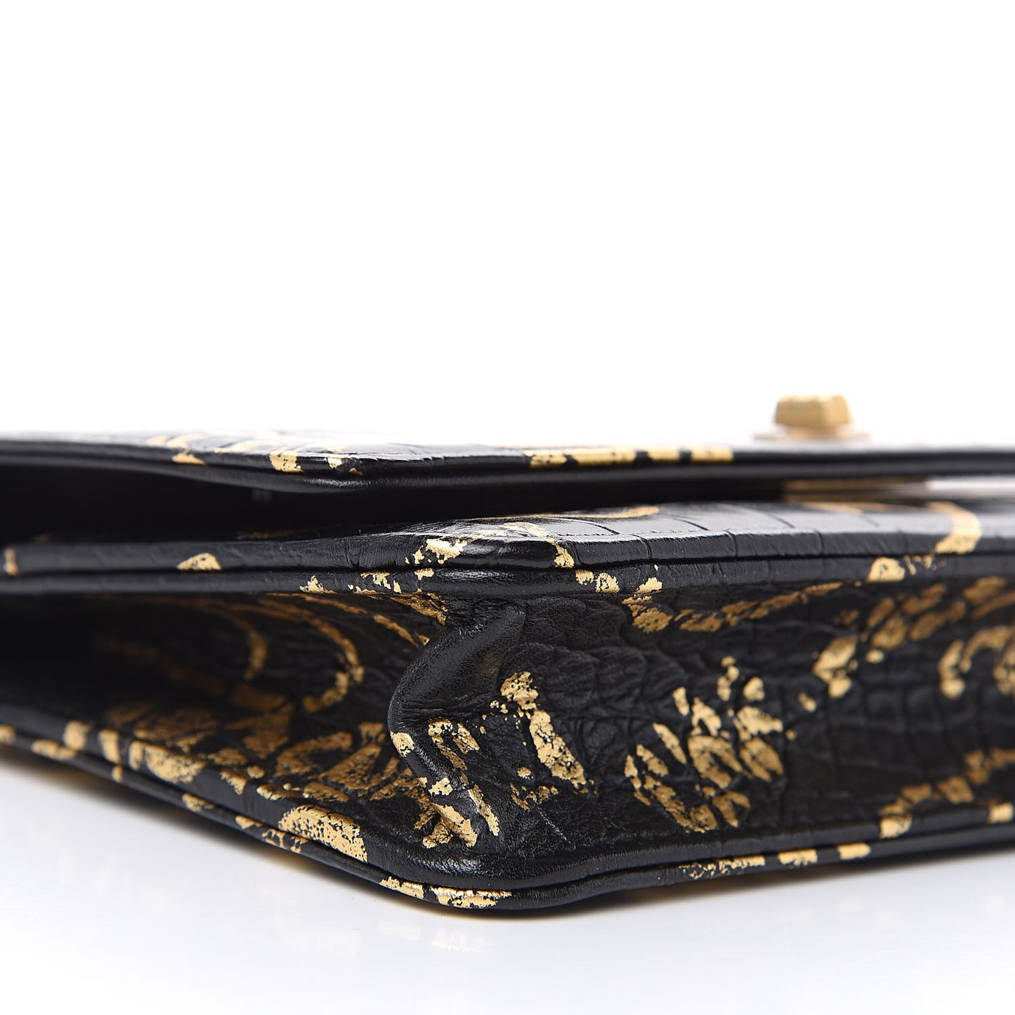 Calfskin Crocodile Embossed Graffiti 2.55 Cocodile Reissue Wallet On Chain WOC Black Gold