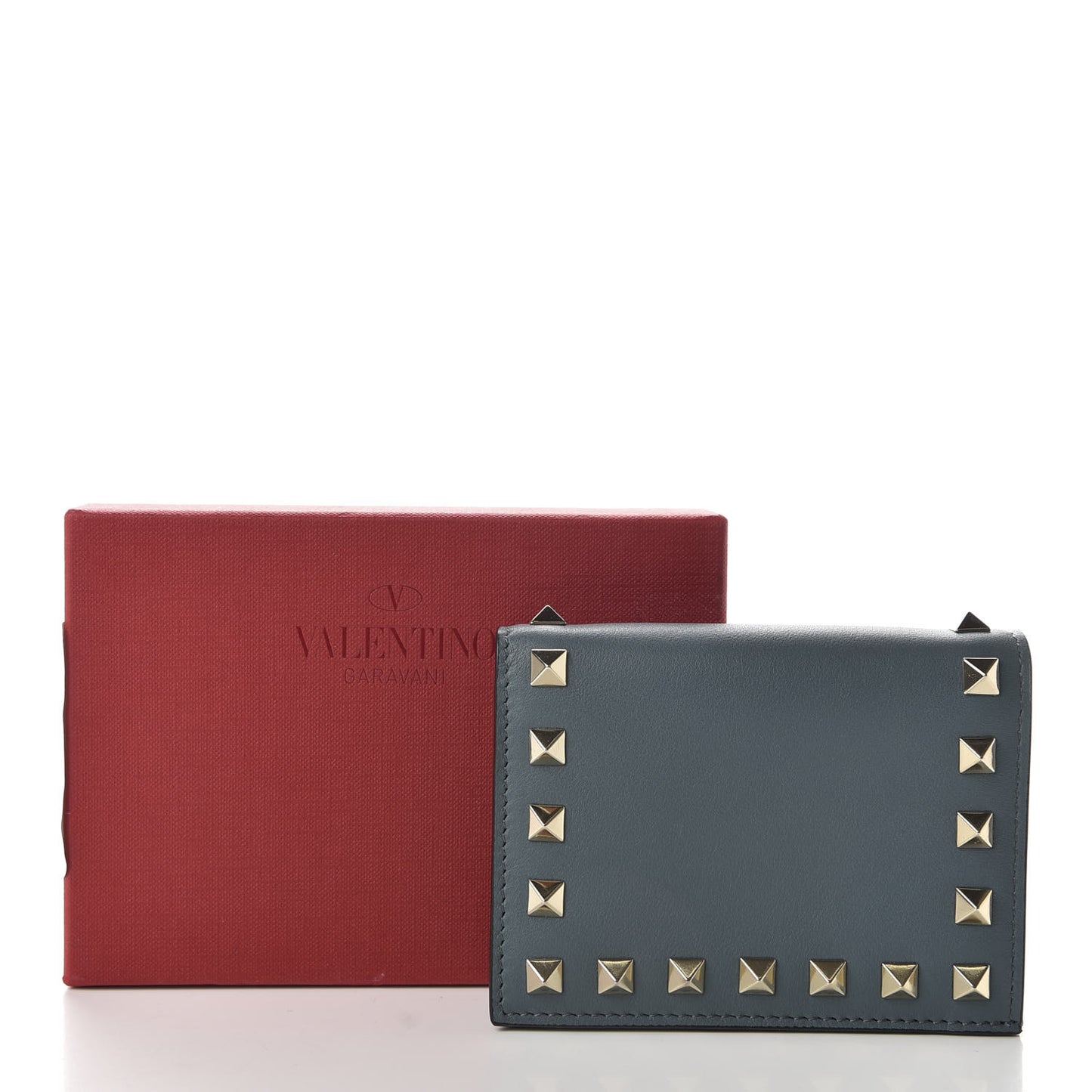 Calfskin Rockstud French Flap Wallet Sarcelle