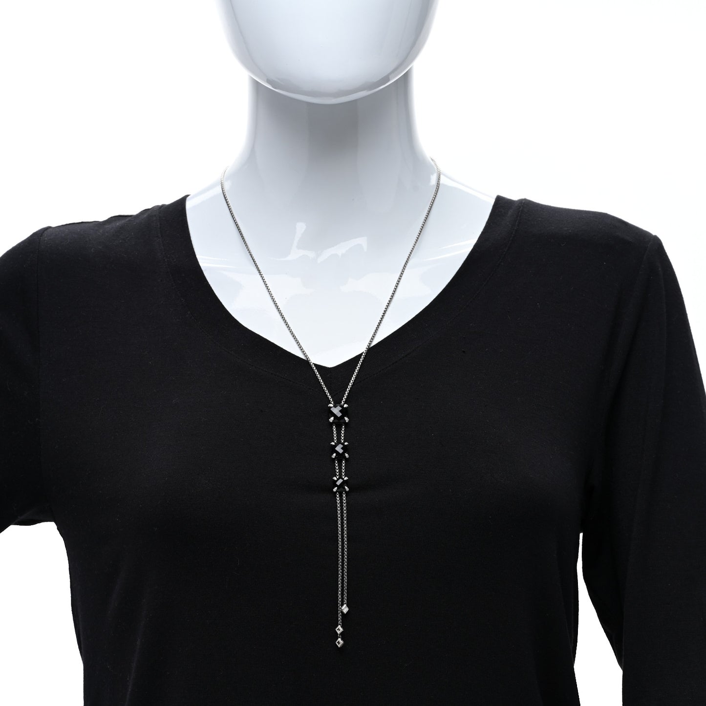 Sterling Silver Diamond Black Onyx Chatelaine Y Necklace