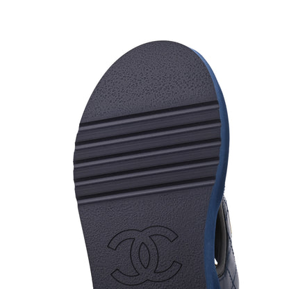 Chanel Goatskin Fabric Gladiator Sandals 36 Navy Blue Light Grey Yellow 14 of 16