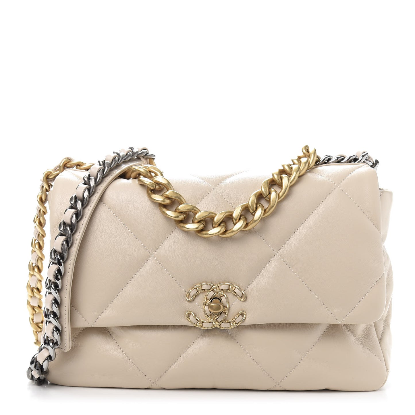 Lambskin Quilted Large 19 Flap Beige