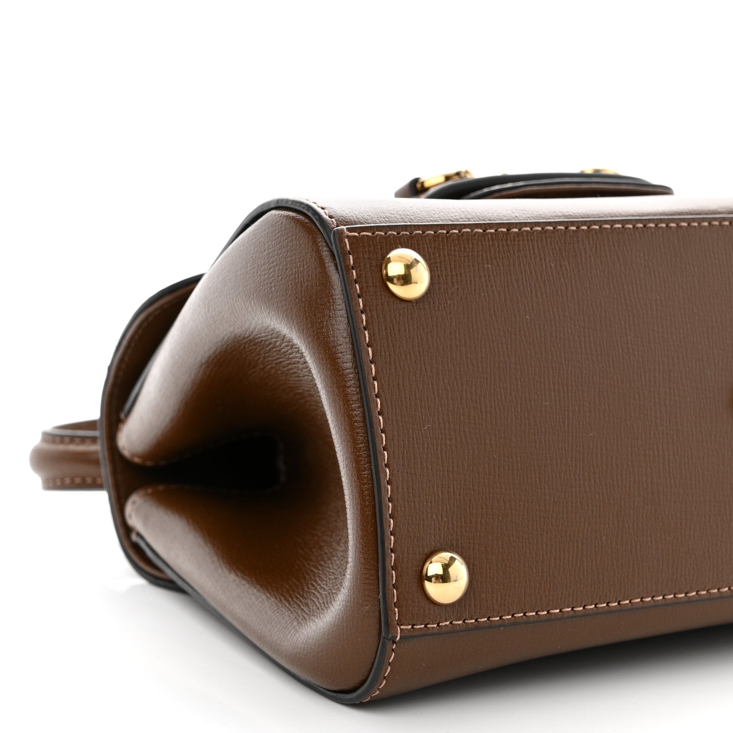 Glazed Textured Calfskin Mini Horsebit 1955 Top Handle Flap Bag Brown Sugar