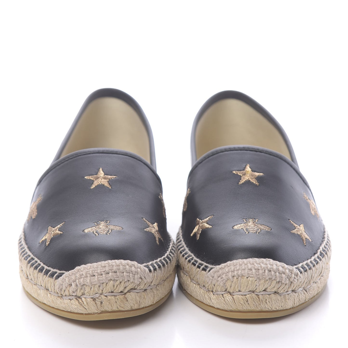 Calfskin Bee Star Embroidered Espadrilles 39.5 Black