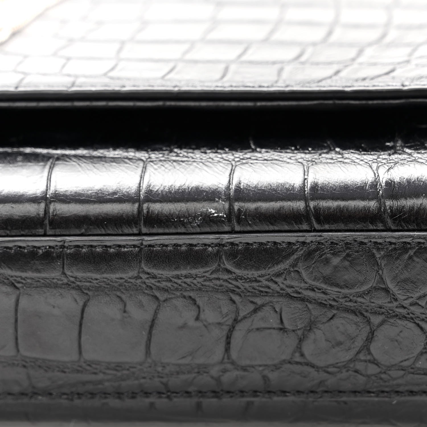 Saint Laurent Calfskin Crocodile Embossed Medium Classic Monogram Kate Tassel Satchel Black 10 of 10